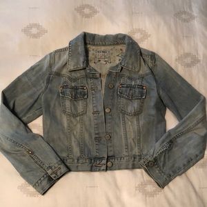Old Navy Beaded Embroidered Distressed Jean Jacket